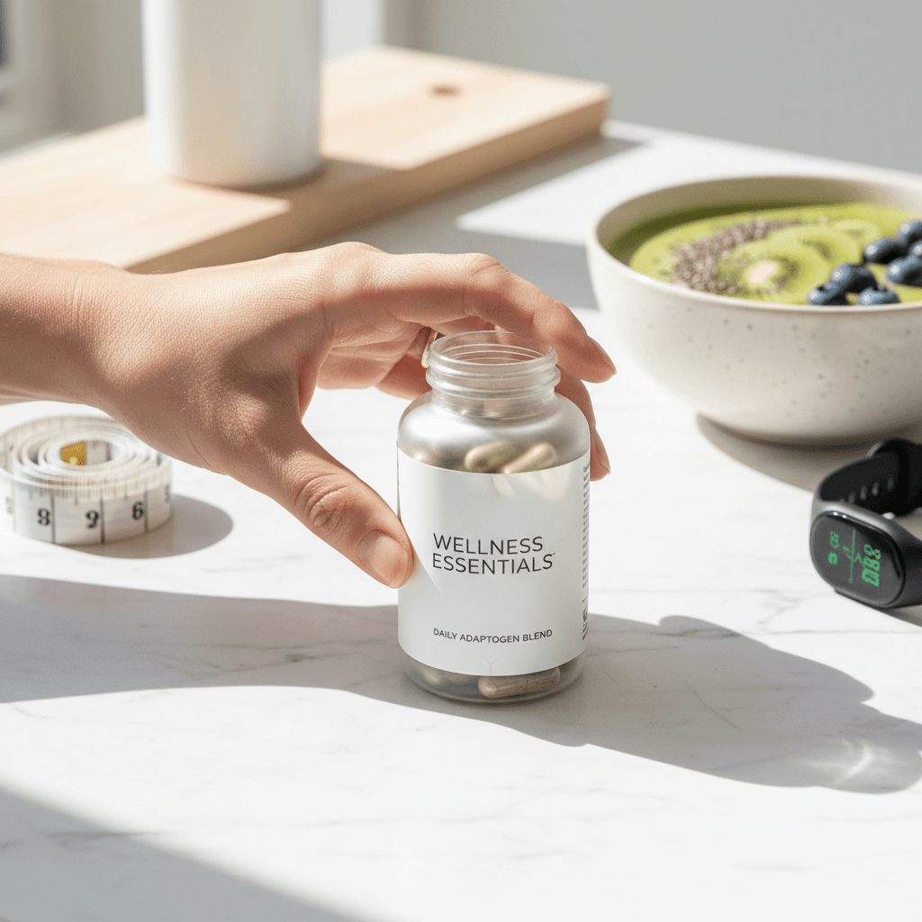 Defense Protocol founder Juice Walton with immune supplement products in clean modern setting