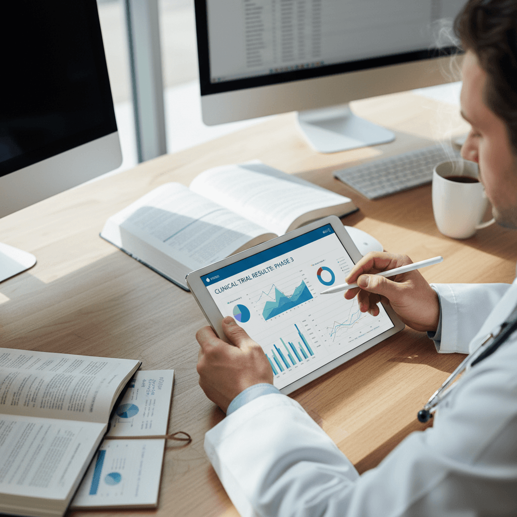 Researcher studying clinical supplement data with transparency and precision